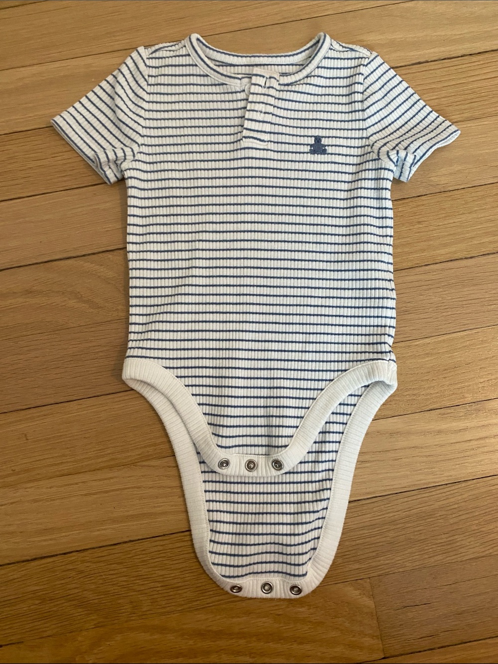Striped Short Sleeve Baby Bodysuit — Blue & White